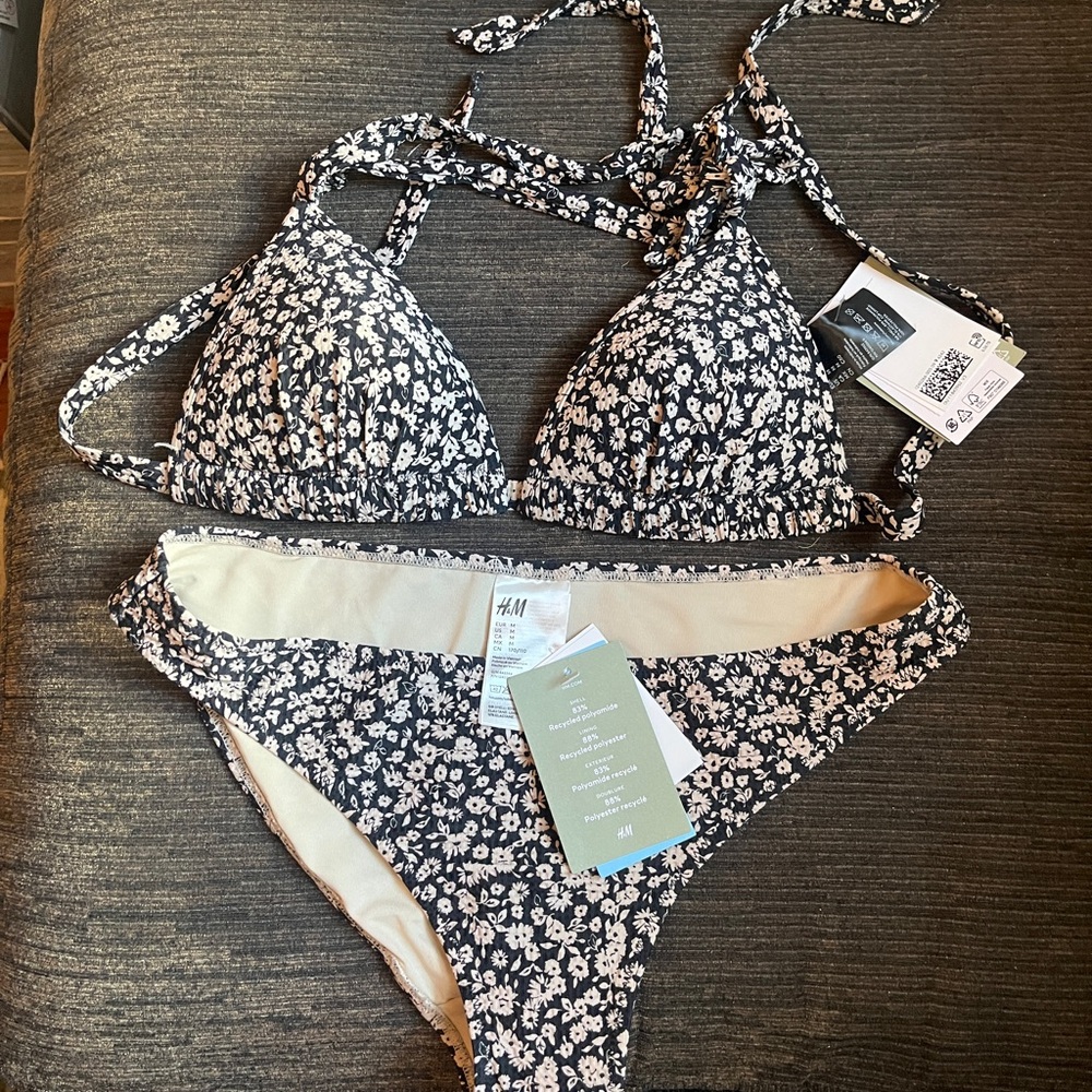 H&M Black and Tan Floral Bikini